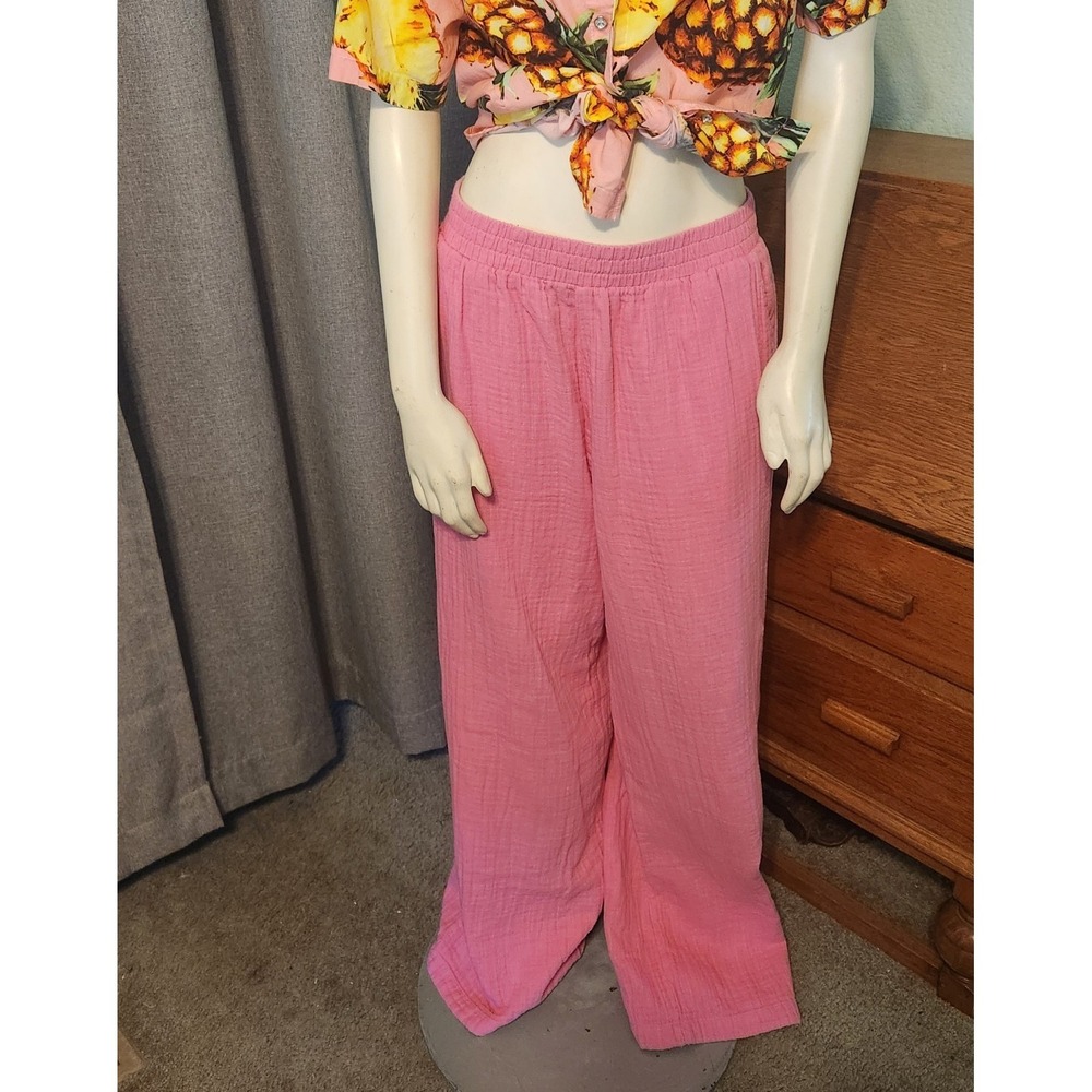 Z Supply Bondi Double Gauze Wide Leg Palazzo Pants Size L  Bubblegum Pink Barbie